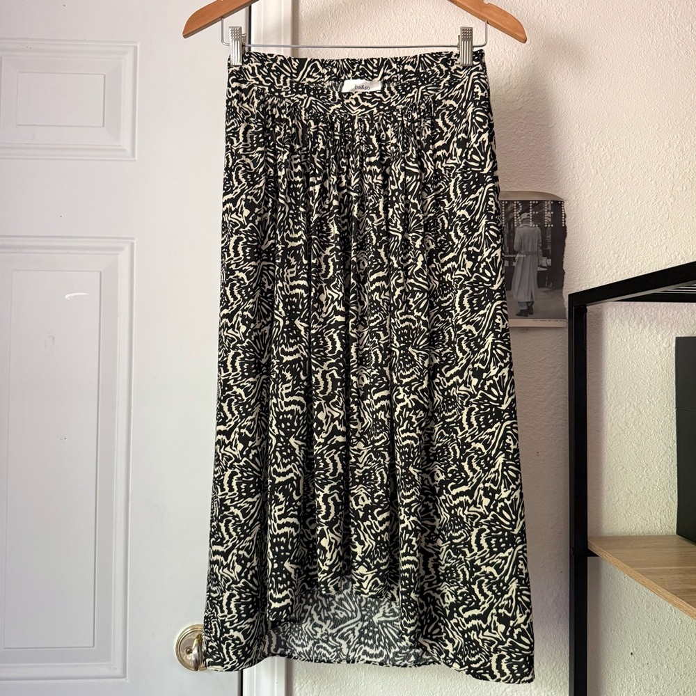 BA&SH cream black viscose animal abstract tribal print midi skirt